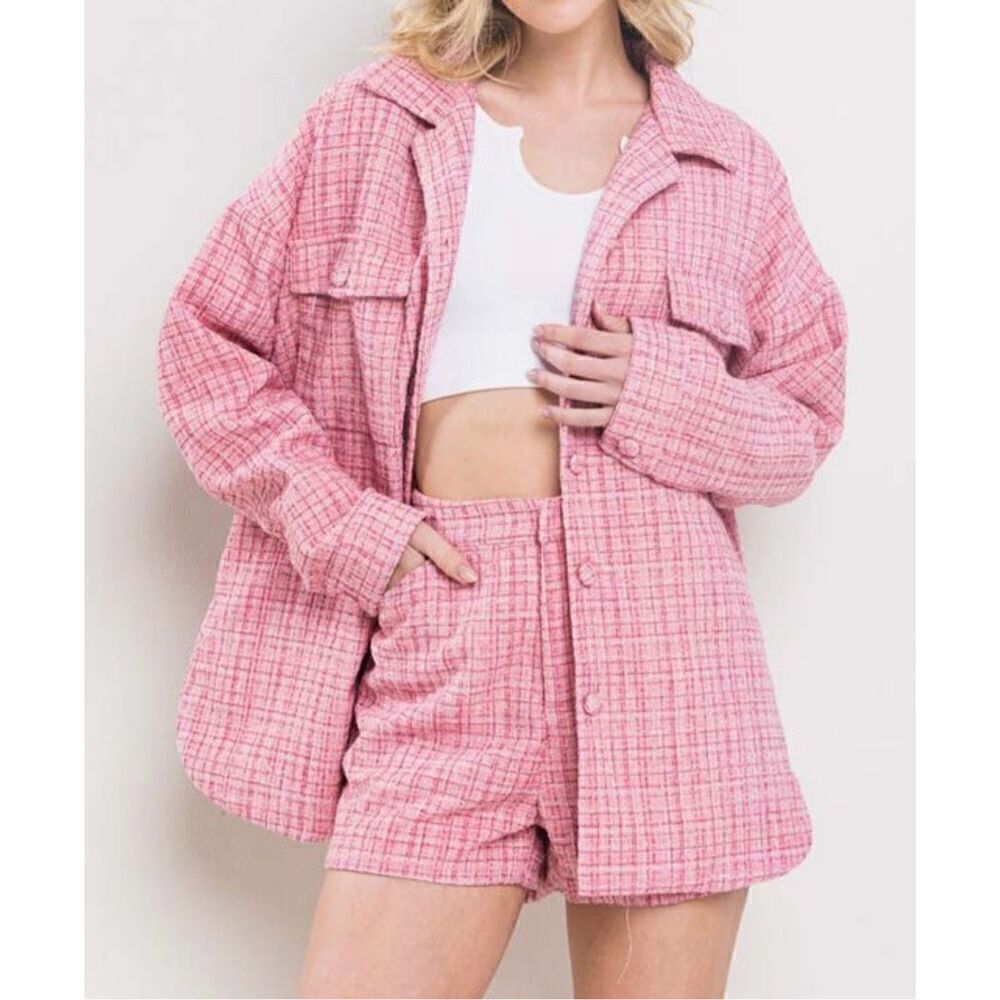 Rose Pink Tweed Short Set